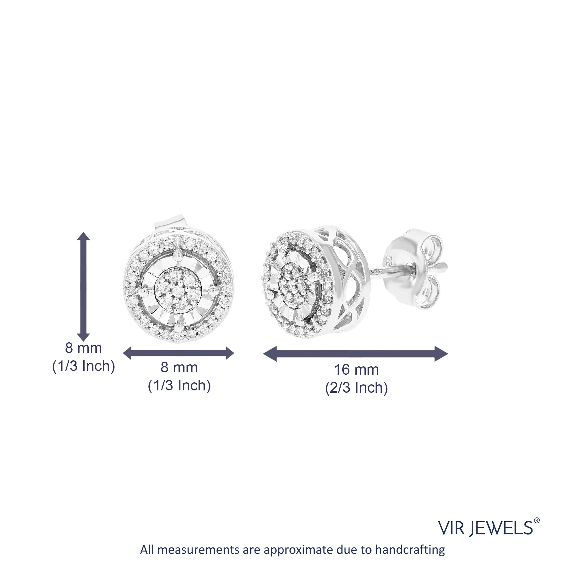 1/5 cttw 62 Stones Round Lab Grown Diamond Studs Earrings .925 Sterling Silver Prong Set 1/3 Inch