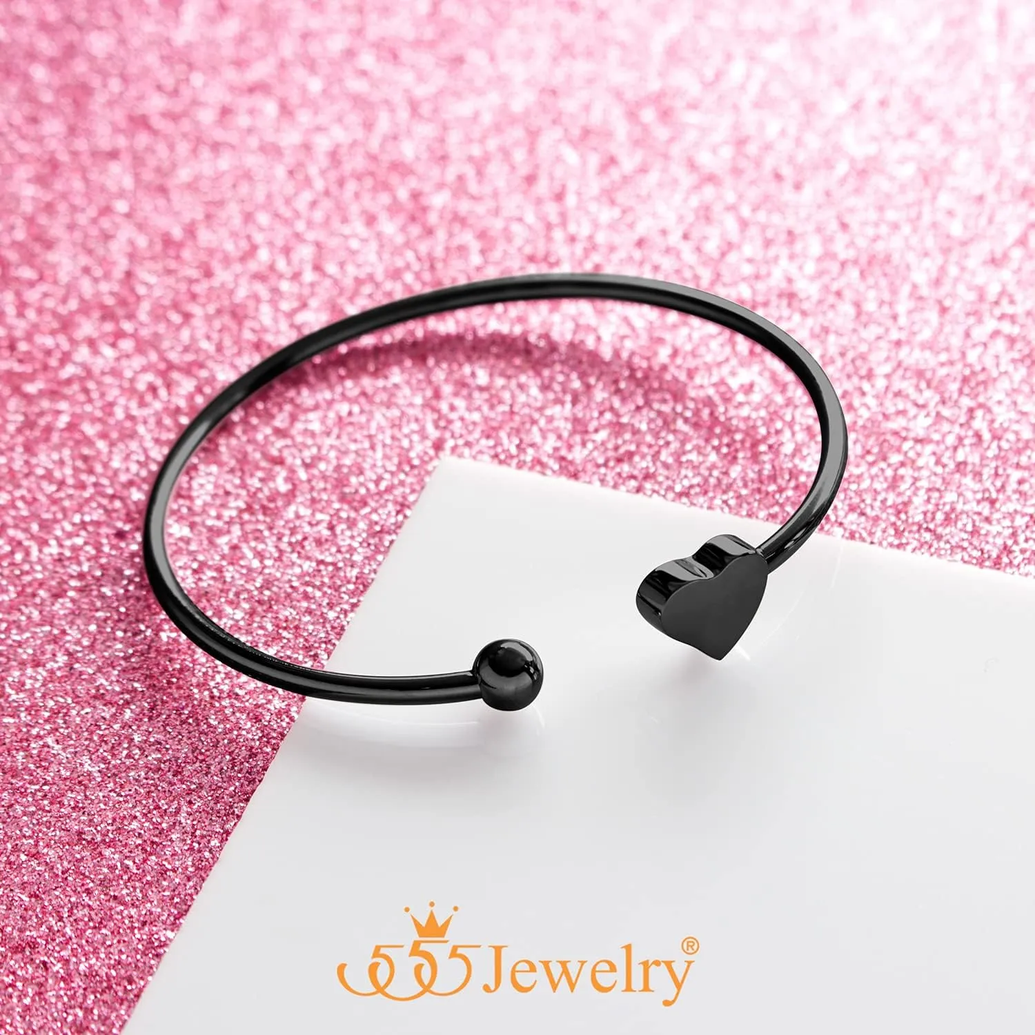 555Jewelry Stainless Steel Womens Cute Love Tiny Heart Open Cuff Bangle Bracelet Hypoallergenic
