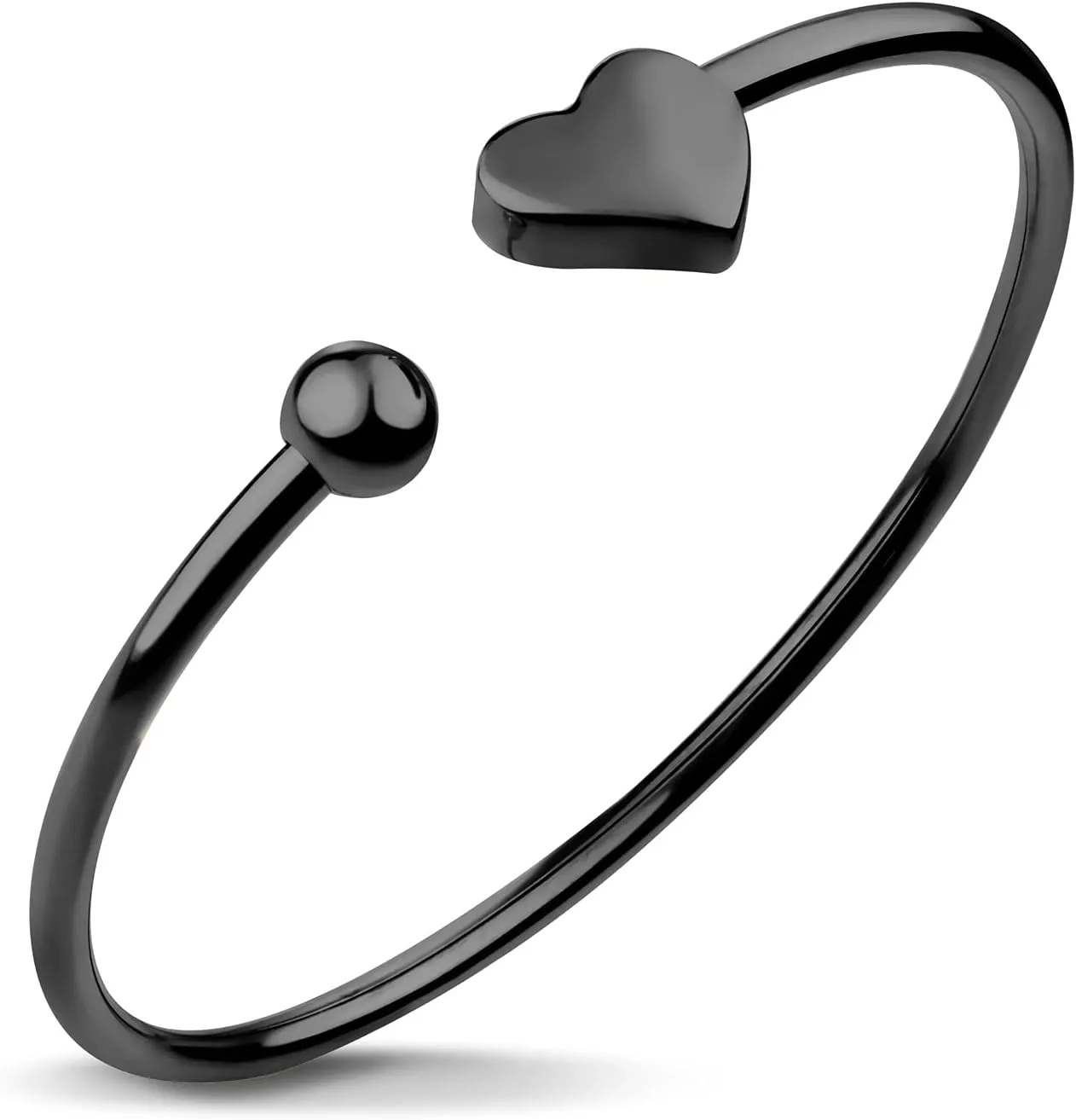 555Jewelry Stainless Steel Womens Cute Love Tiny Heart Open Cuff Bangle Bracelet Hypoallergenic