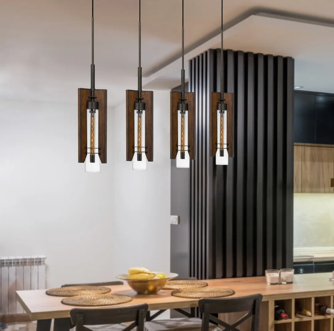 60W Almeria Wood & Glass 4-Light Pendant Fixture - Stylish Rustic Design for Home & Kitchen Spaces