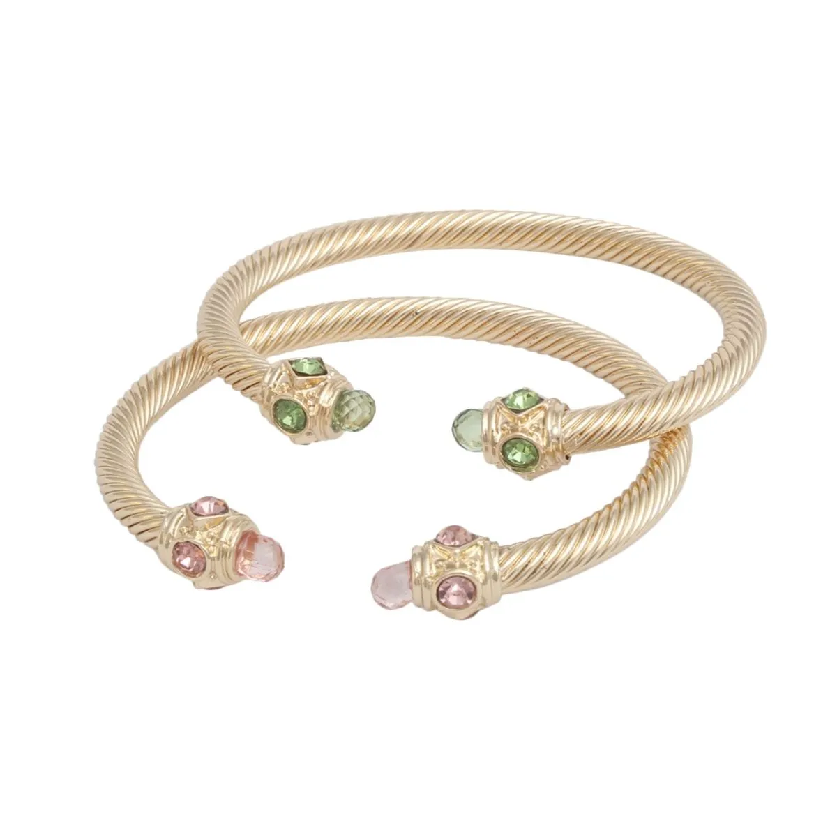 AKA Pink Green Gold Crystal Cable Bangle Bracelets
