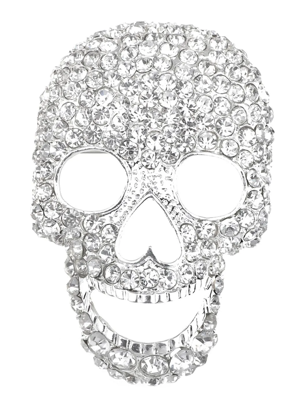 Alilang Silvery Tone Clear Crystal Colored Rhinestones Big Skull Head Face Brooch Pin