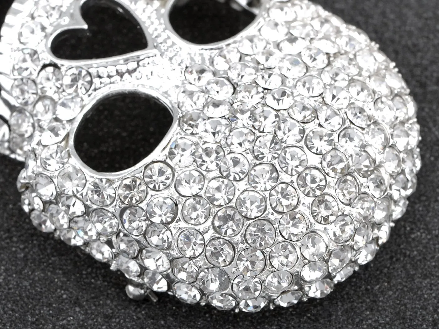 Alilang Silvery Tone Clear Crystal Colored Rhinestones Big Skull Head Face Brooch Pin