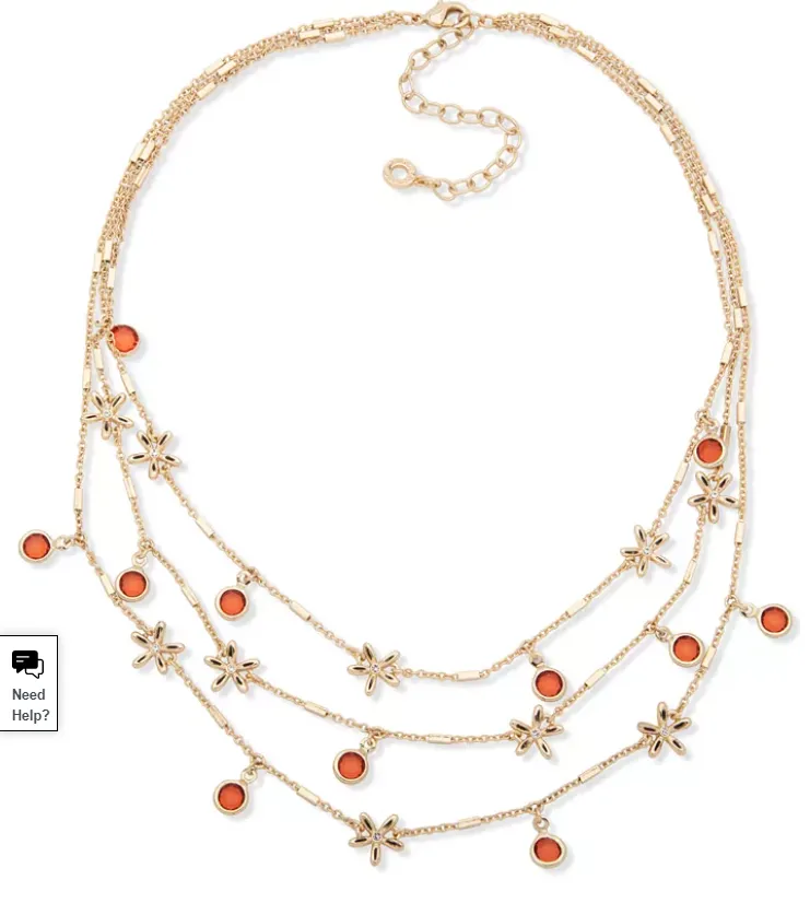 Anne Klein Gold-Tone Pave Flower and Stone Charm Layered Necklace, 16   3 Exte