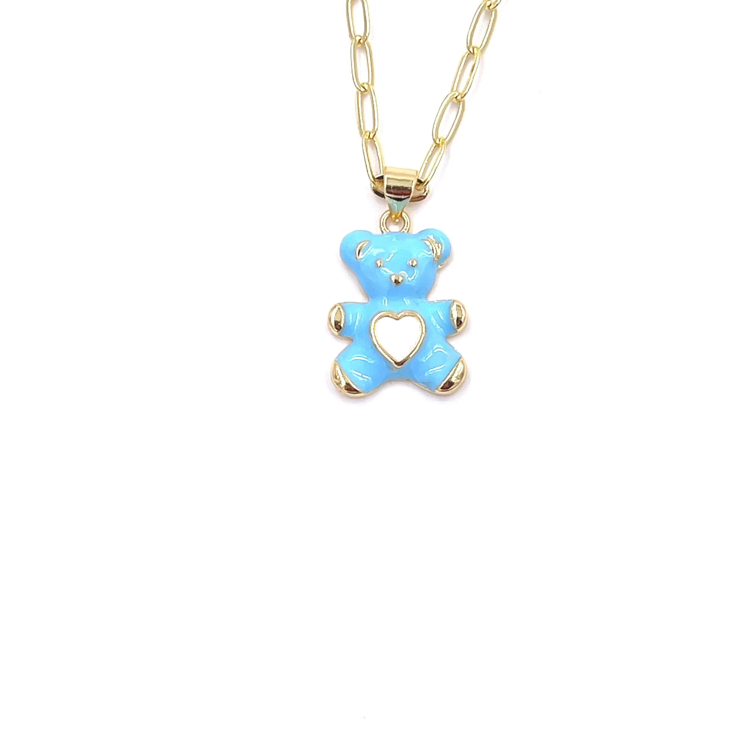 Ashley Gold Stainless Steel Gold Plated Colorful Bear Necklace