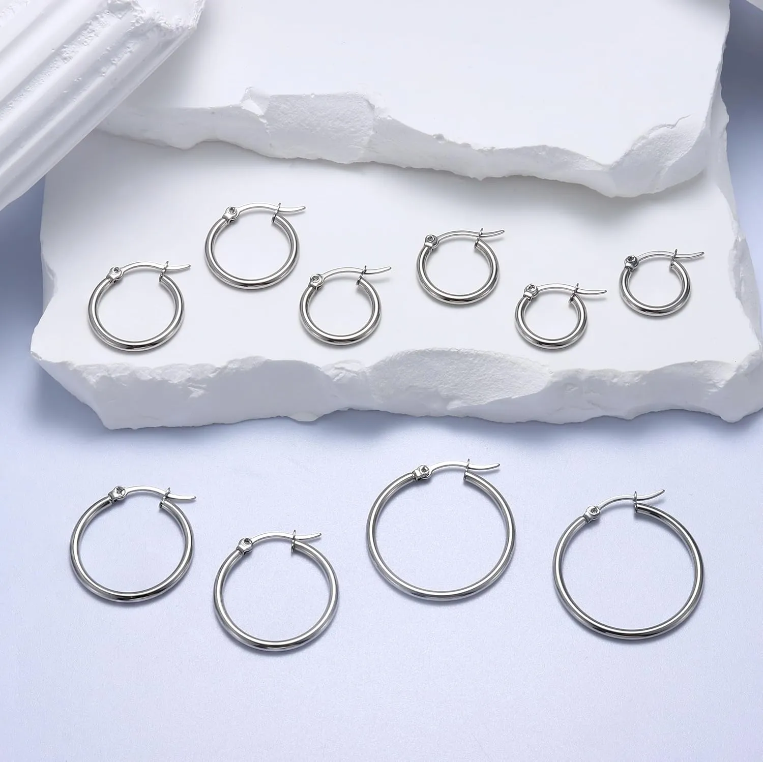 BESTEEL 5-10 Pairs Silver Gold Hoop Earrings Set for Women Men Hypoallergenic Surgiacl Stainless Steel Small Huggie Earring Stacks Pack Jewelry for Multiple Piercing Waterproof