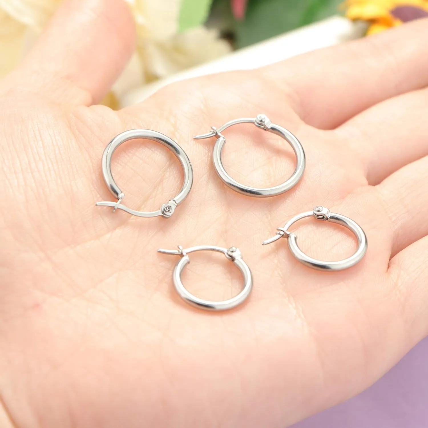 BESTEEL 5-10 Pairs Silver Gold Hoop Earrings Set for Women Men Hypoallergenic Surgiacl Stainless Steel Small Huggie Earring Stacks Pack Jewelry for Multiple Piercing Waterproof