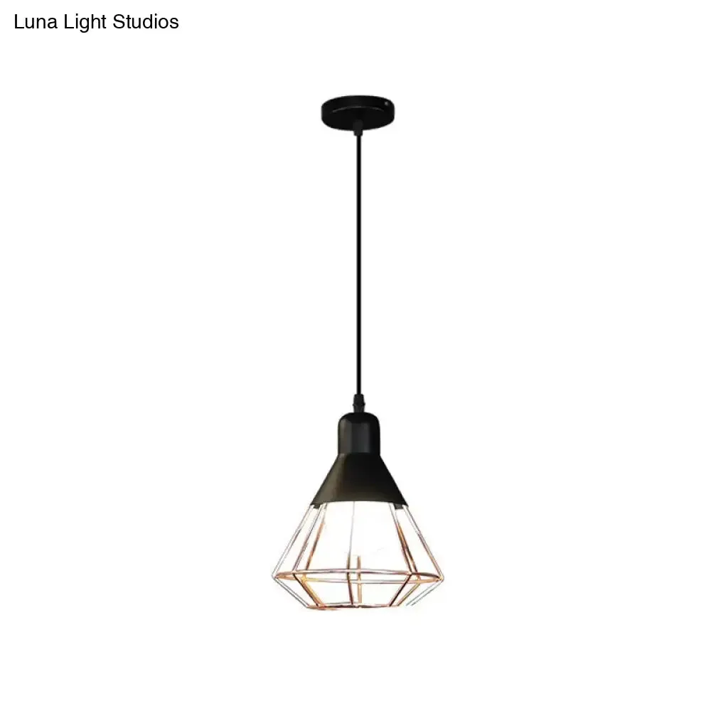 Black and Rose Gold Drop Pendant Ceiling Light - Loft Style Iron Cone/Cage Design