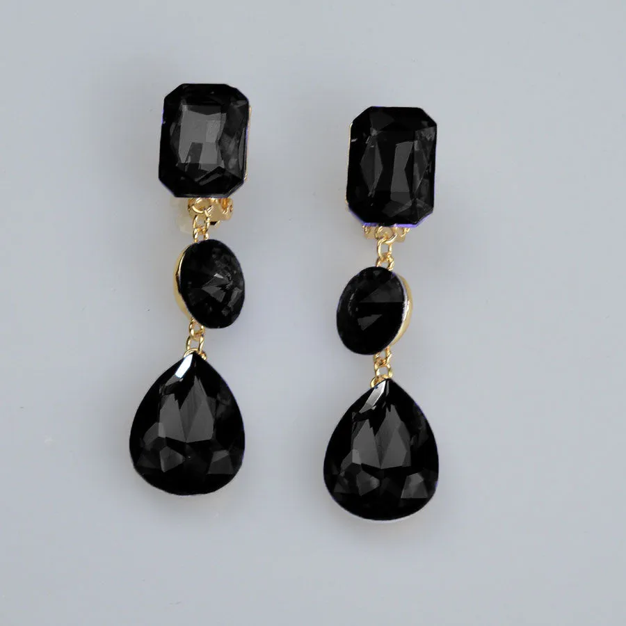 Bold 3 Stone Clip Earrings