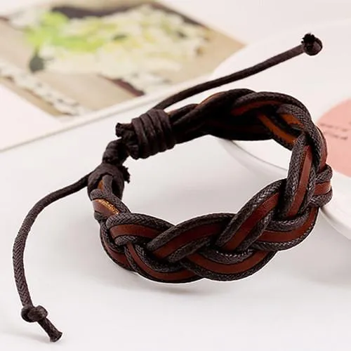 Braided Charm Faux Leather Bracelets