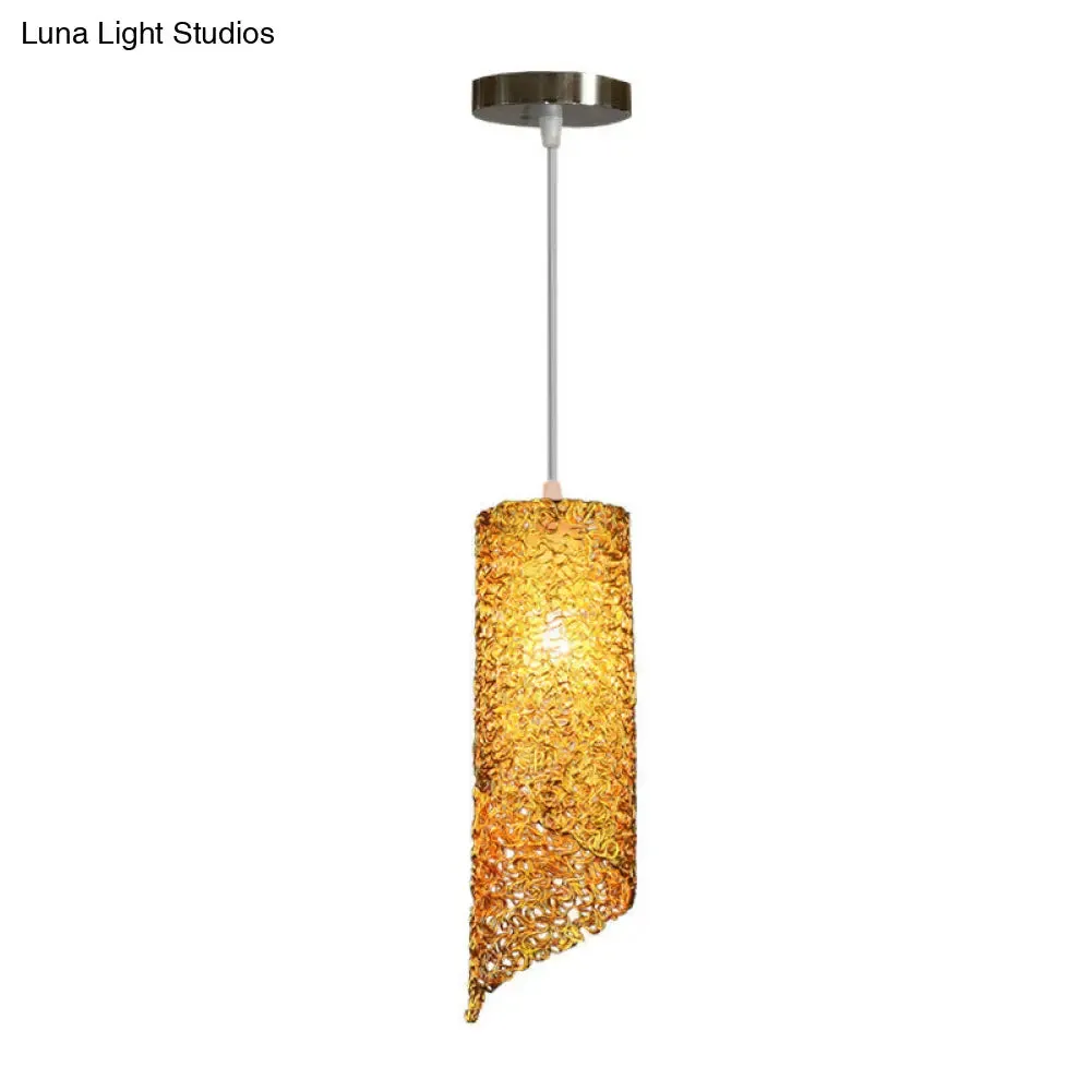 Contemporary 1-Light Silver/Brown/Blue Finish Cylinder Hanging Light: Aluminum Wire Pendant Ceiling Lamp