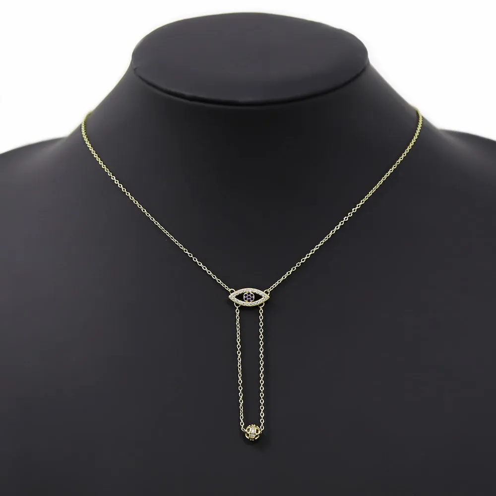Cubic Zirconia Evil Eye Mini Ball Drop Sterling Silver Chain Necklace