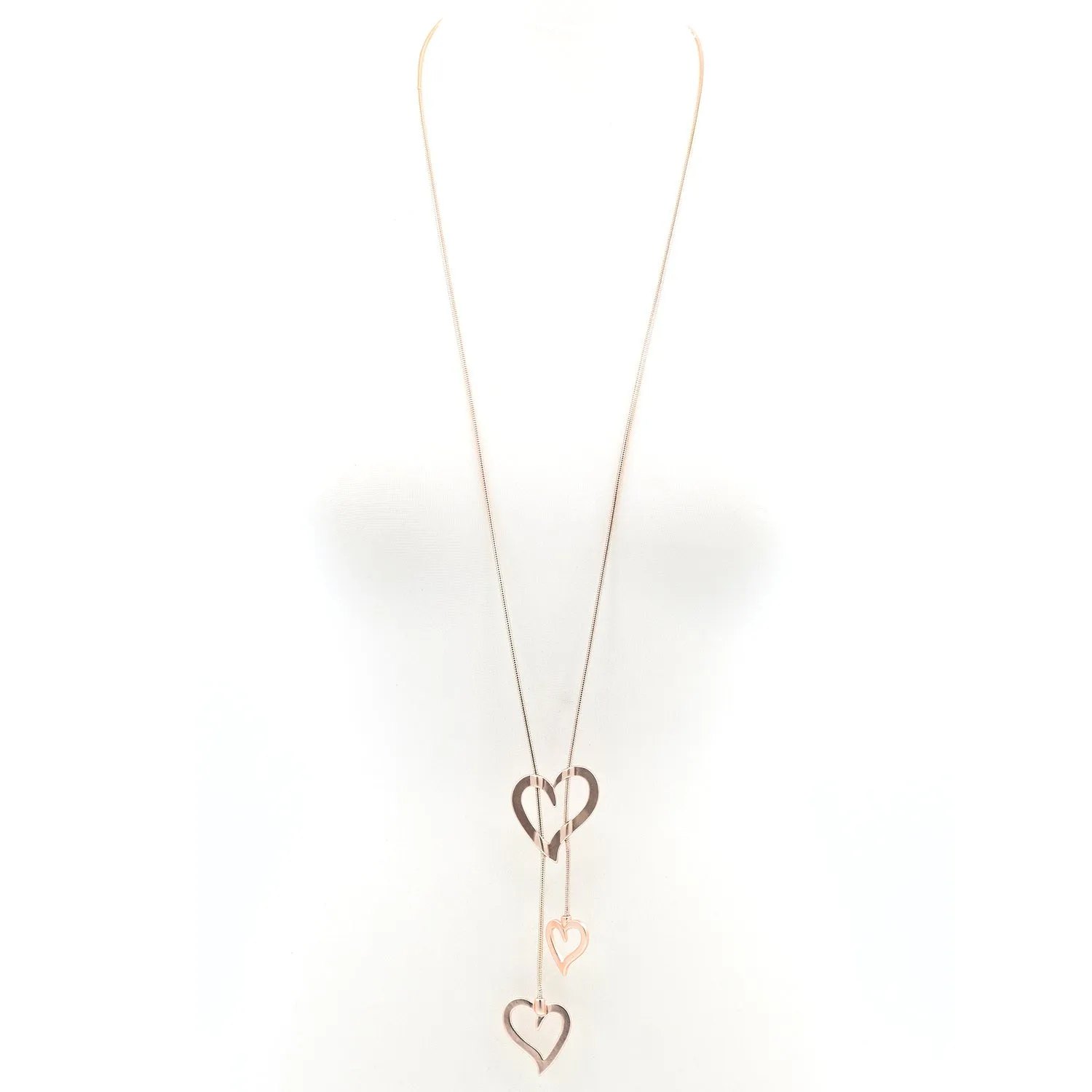 Cutout heart pendants with feature heart on long snake chain