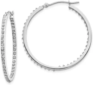 Diamond Earrings for Women, 14K White Gold Diamond Hoop Earrings for Women, Real Diamond Earrings for Women, 36x2mm, Polished Hinged Hoops, In and Out Stones (0.01 cttw, I1-I3 Clarity, I-J Color)