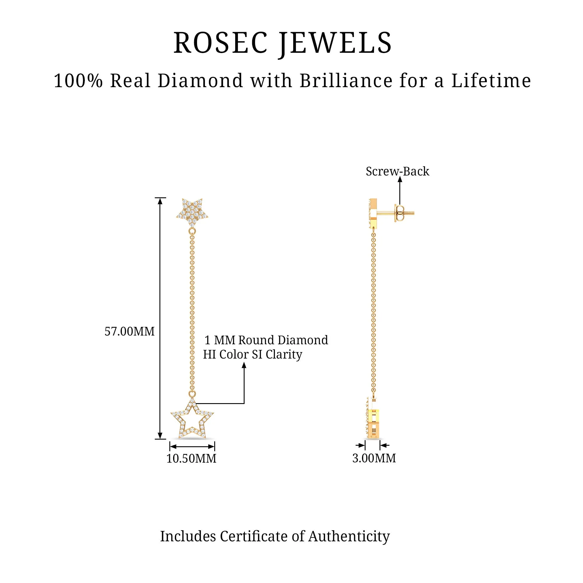 Diamond Star Chain Dangle Earrings