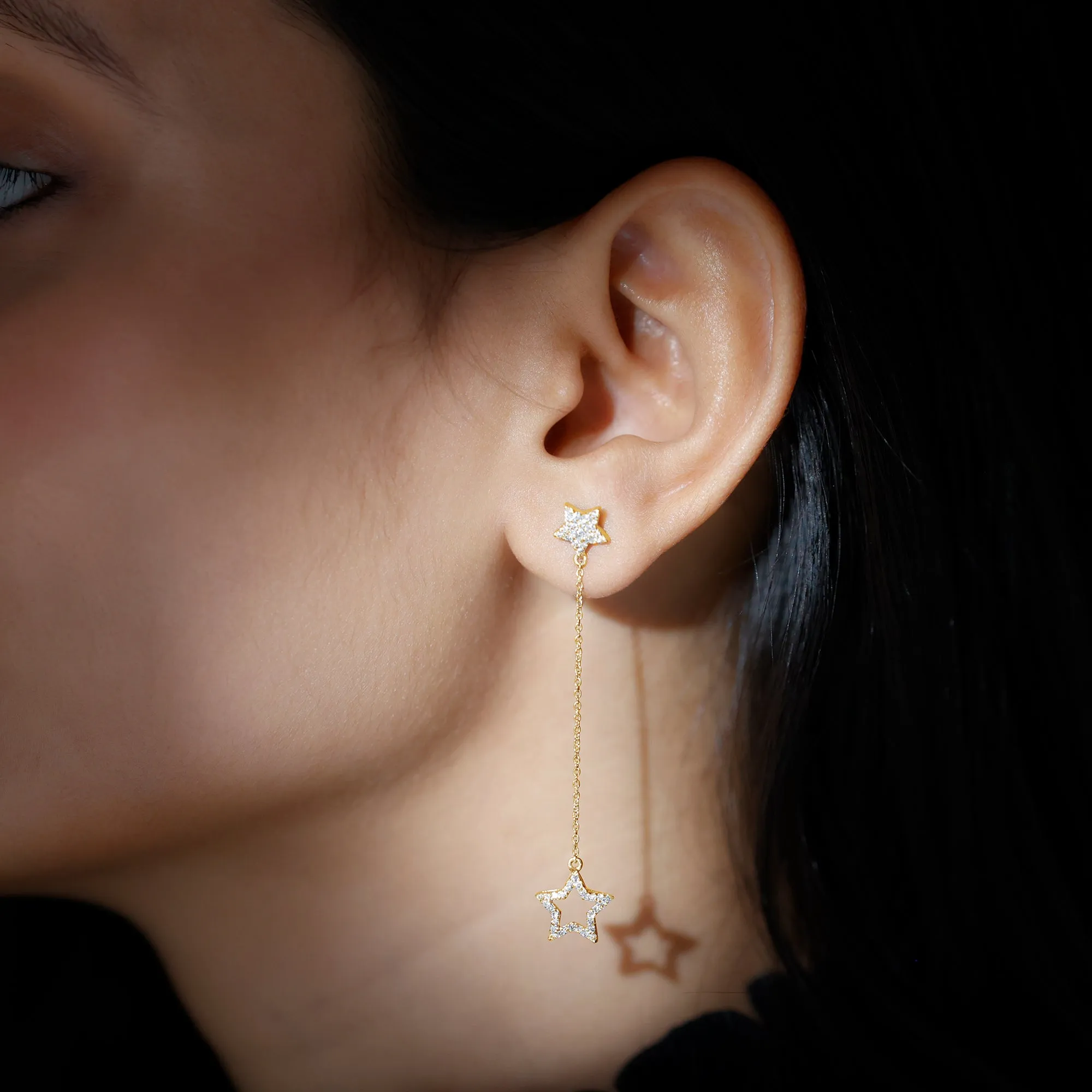Diamond Star Chain Dangle Earrings