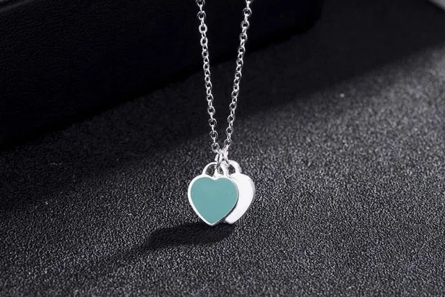 Double Heart Pendant Necklace Pure S925 Sterling Silver Jewelry Charm Brand Design Necklaces For Women Logo Fashion Jewelry