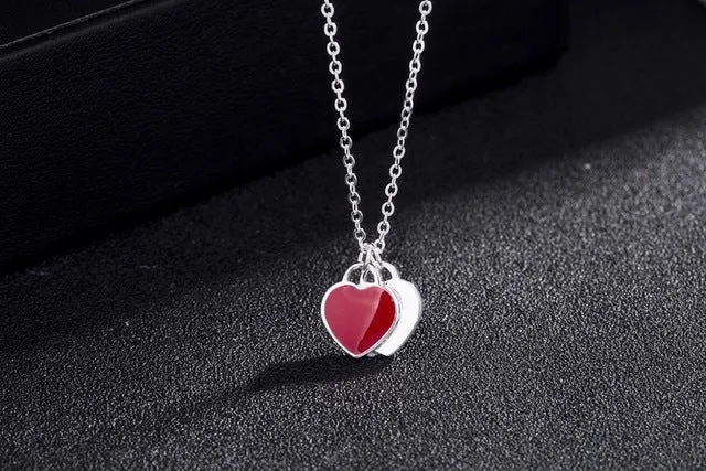 Double Heart Pendant Necklace Pure S925 Sterling Silver Jewelry Charm Brand Design Necklaces For Women Logo Fashion Jewelry