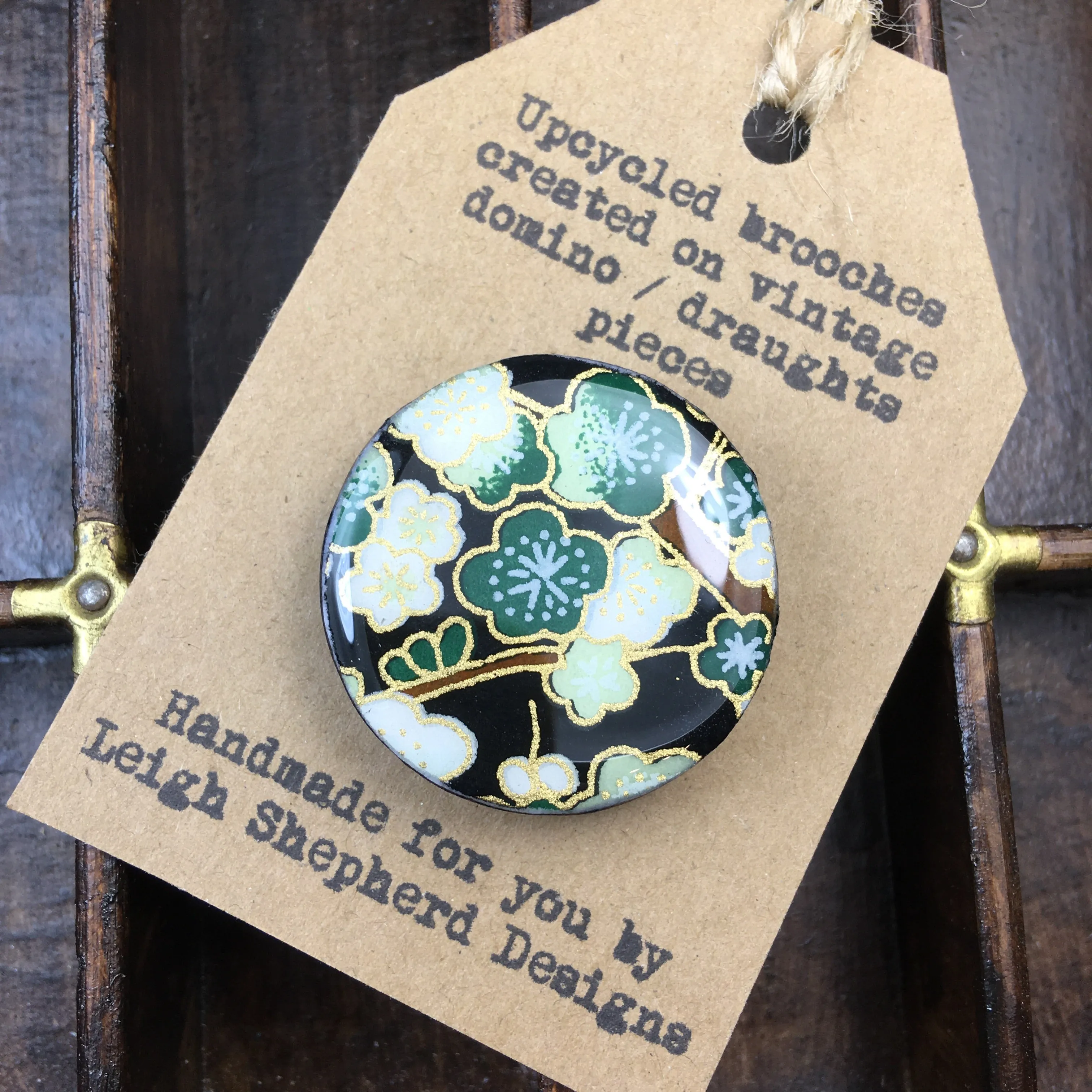 Draughts Piece Brooch - Sakura Green