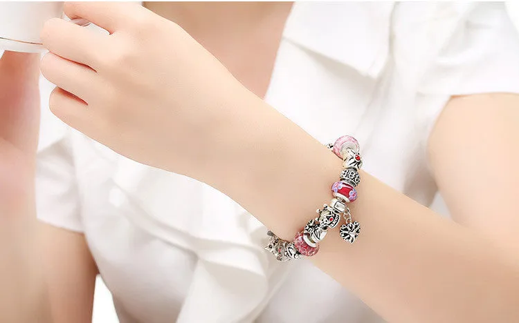 Fashion Queen Jewelry Silver Charms Bracelet & Bangles With Queen Crown Beads Bracelet for Women