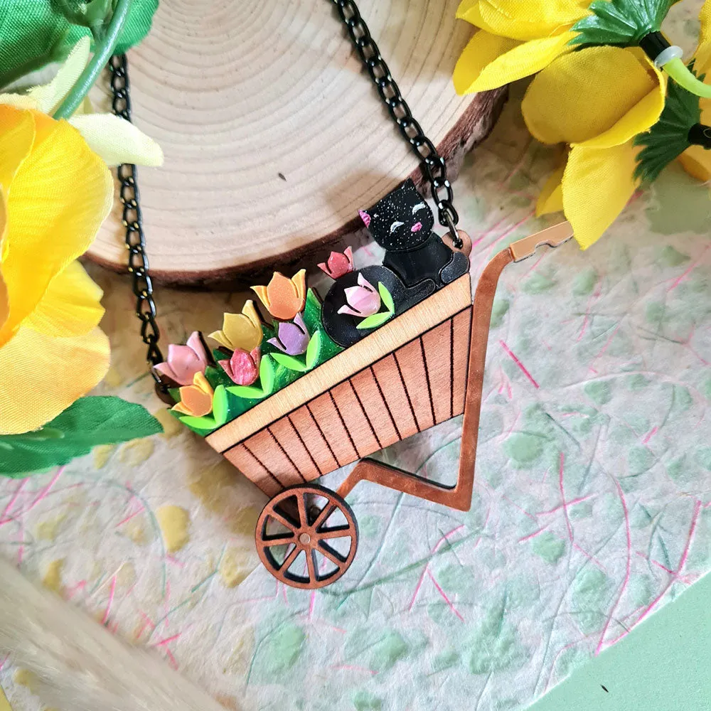 Floral Garden Wheelbarrow Necklace by Cherryloco Jewellery