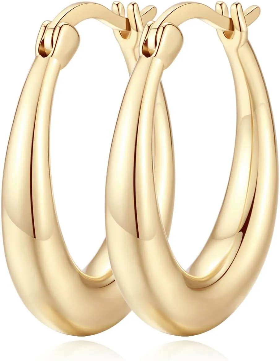 Gold Hoop Earrings 14K Gold Hoop Earrings for Women 14K Gold Earrings for Womens Hoop Earrings U-shaped Small Gold Earrings for Women 16mm (17mm)