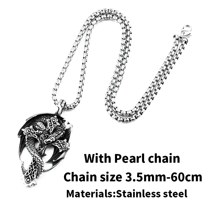 Gothic Dragon On The Cross Design Steel Pendant / Unisex Stylish Stainless Steel Necklace
