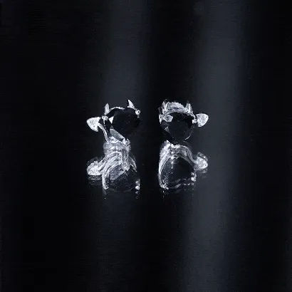 Heart Shape Lab Grown Black Diamond Gothic Stud Earrings with Diamond