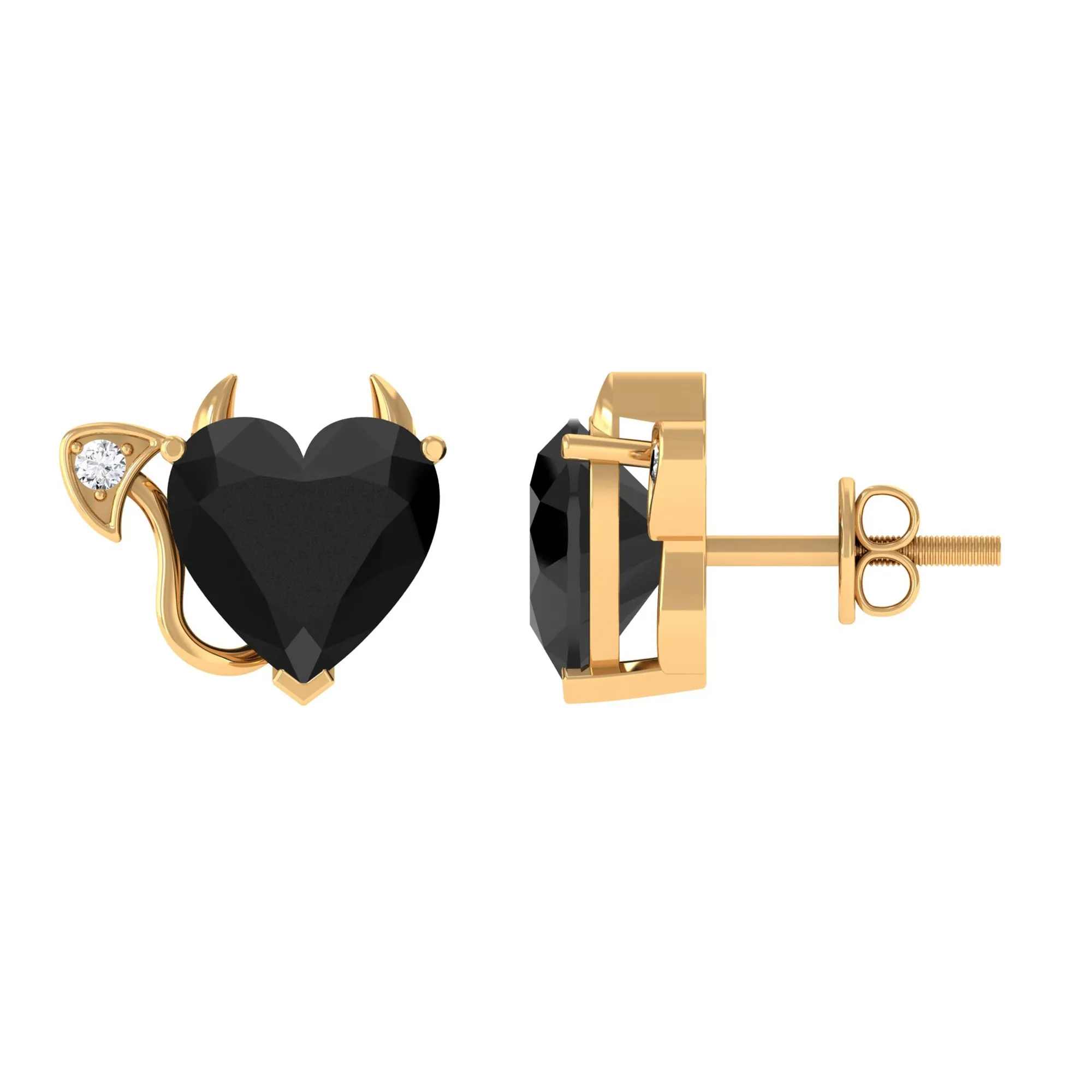 Heart Shape Lab Grown Black Diamond Gothic Stud Earrings with Diamond