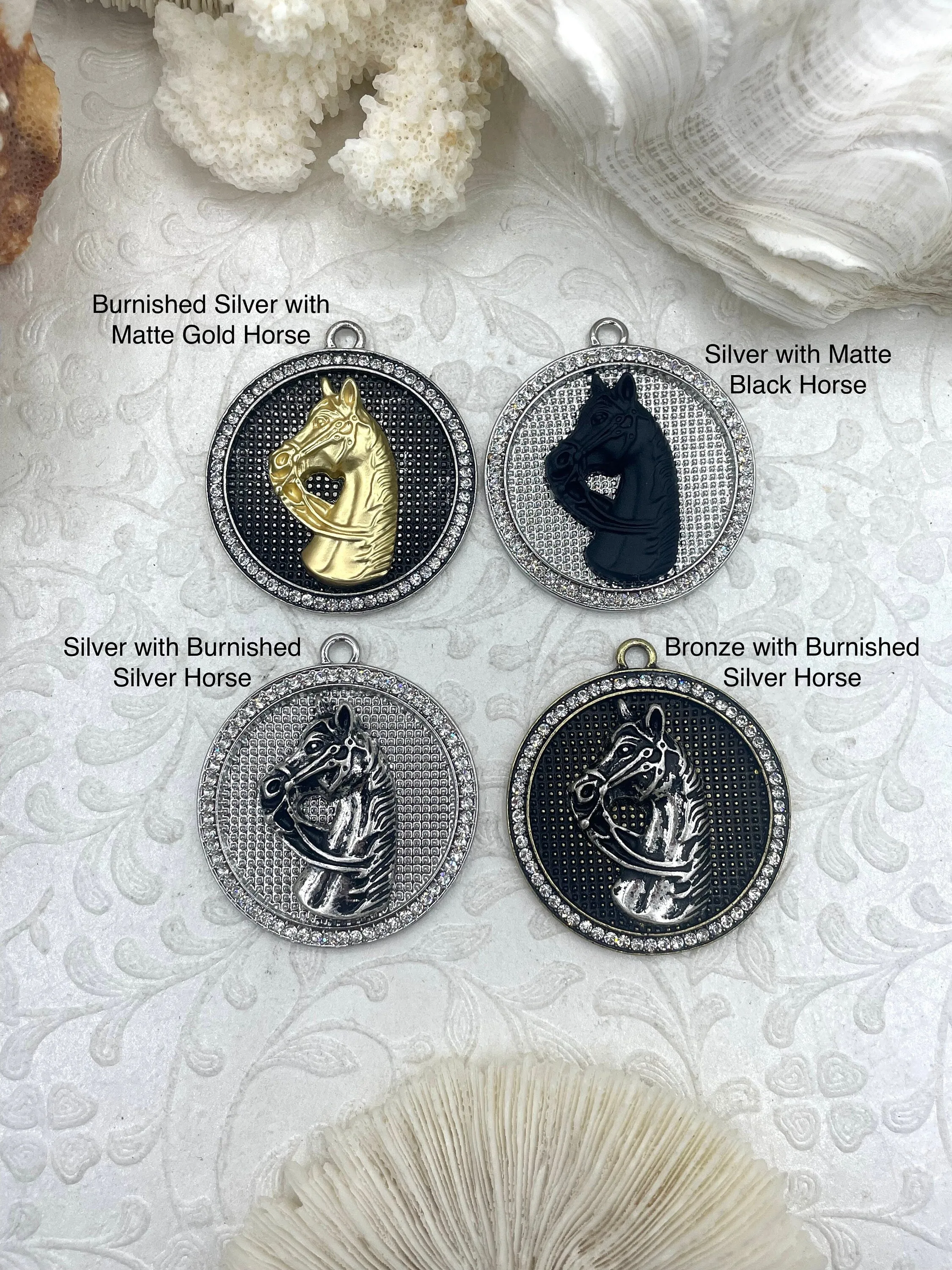 Horse Pendant with CZ, Round Horse Charm, Equestrian Charm, Horse Pendant, Equestrian Pendant, Zinc Alloy & Cubic Zirconia, Fast Ship