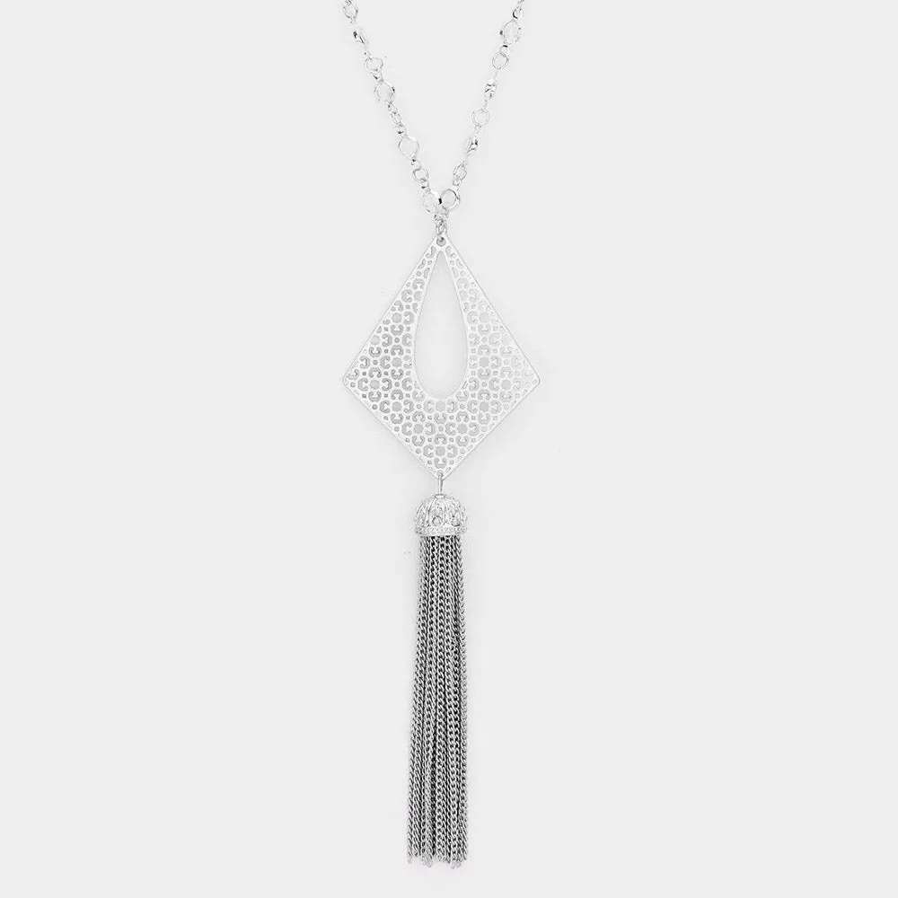 iLLASPARKZ Antique Filigree Metal Fringe Long Necklace