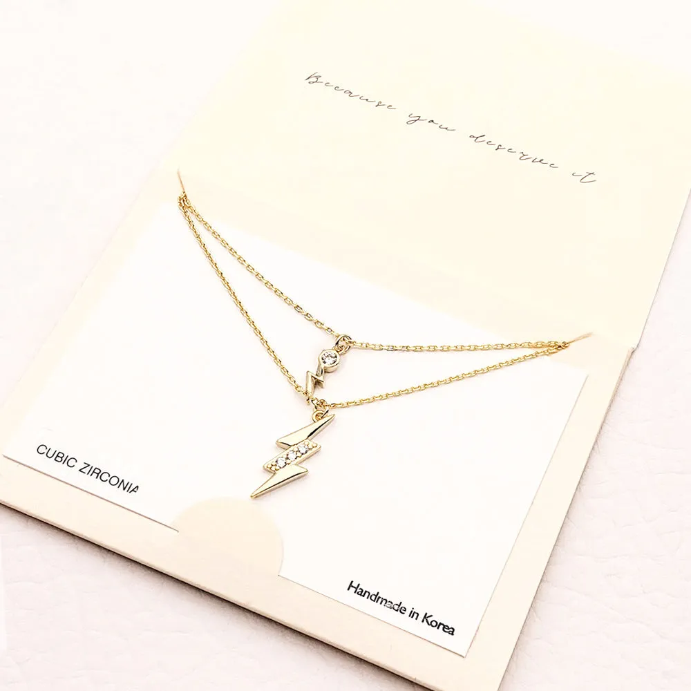 iLLASPARKZ CZ Embellished Metal Lightning Pendant Double Layered Necklace