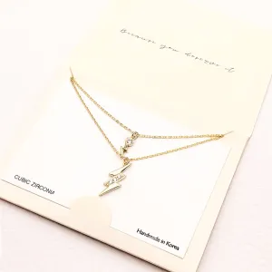 iLLASPARKZ CZ Embellished Metal Lightning Pendant Double Layered Necklace
