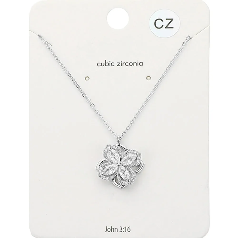 iLLASPARKZ CZ Marquise Stone Embellished Spinning Clover Pendant Necklace
