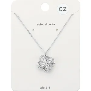iLLASPARKZ CZ Marquise Stone Embellished Spinning Clover Pendant Necklace