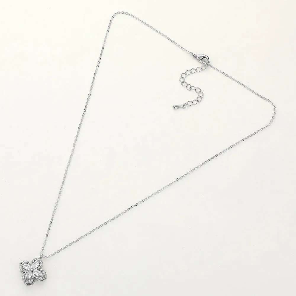 iLLASPARKZ CZ Marquise Stone Embellished Spinning Clover Pendant Necklace