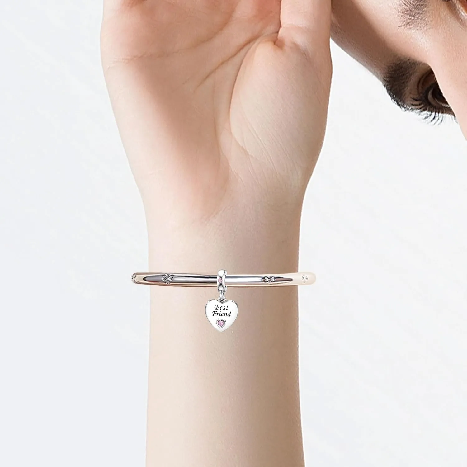 KunBead Pink Heart Love Family Birthday Dangle Charms Compatible with Pandora Charm Bracelet for Auntie Friend Sister Mom Daughter Nana Granddaughter Wife Niece Grandson