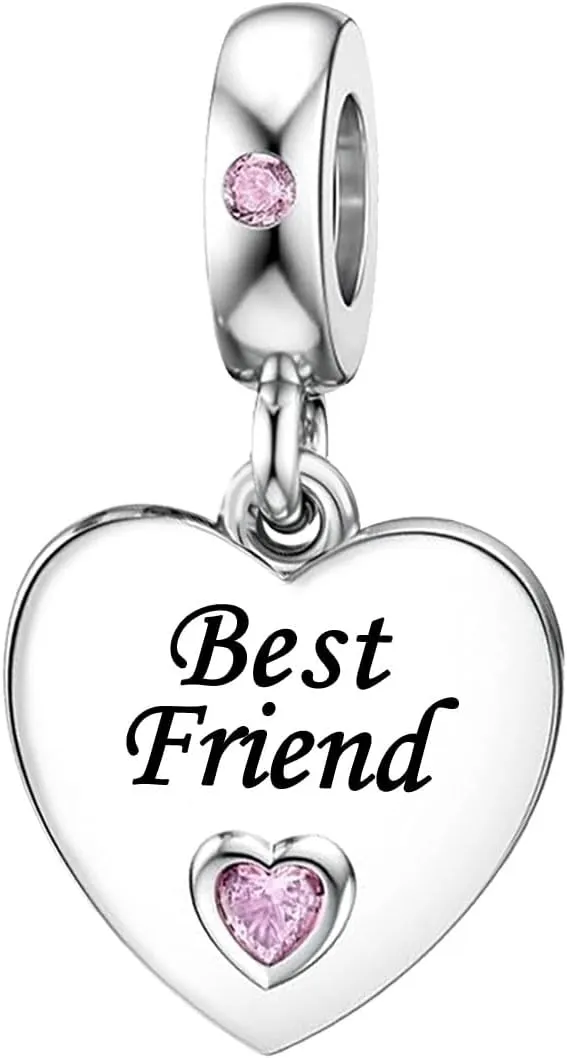 KunBead Pink Heart Love Family Birthday Dangle Charms Compatible with Pandora Charm Bracelet for Auntie Friend Sister Mom Daughter Nana Granddaughter Wife Niece Grandson