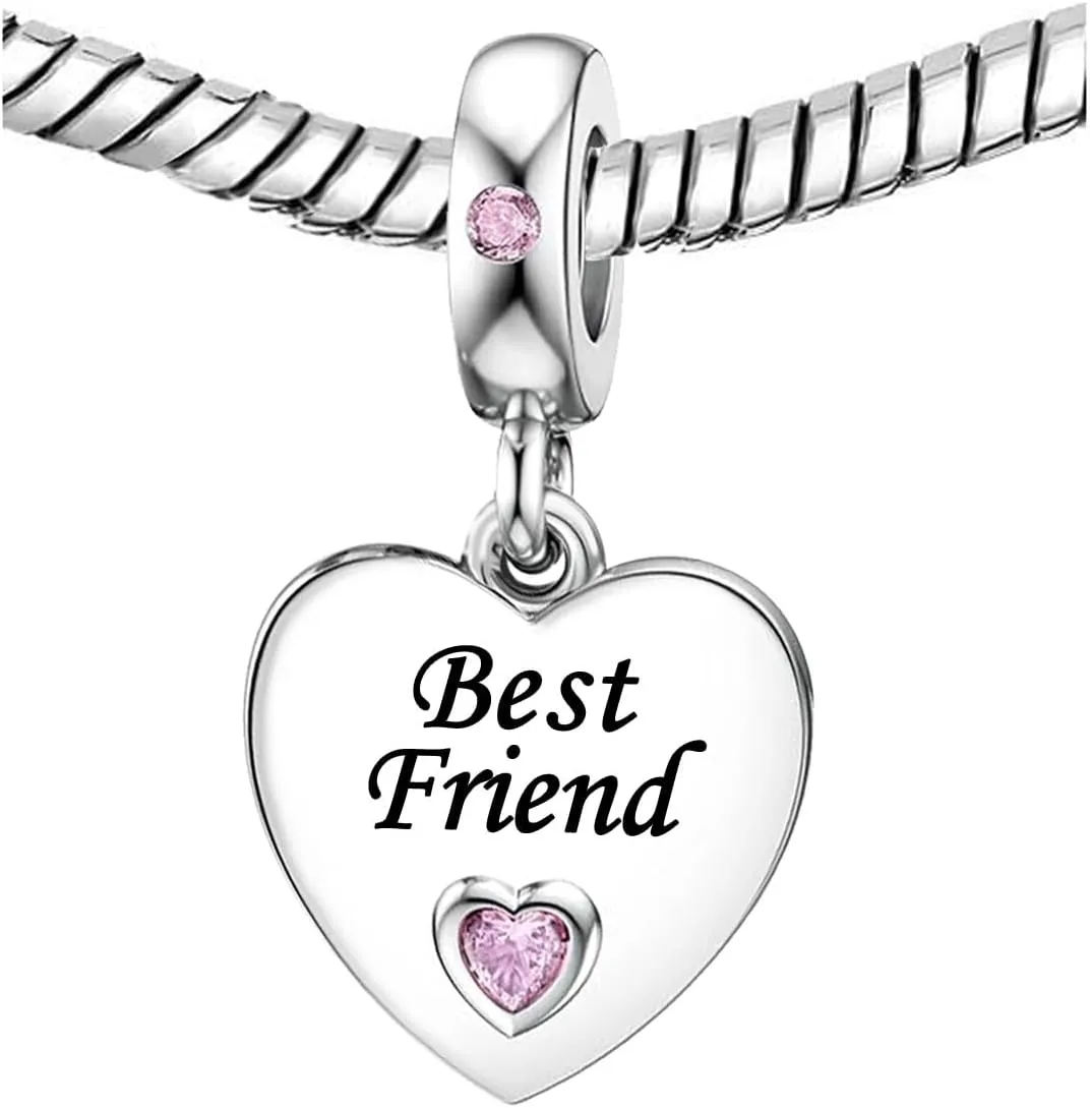 KunBead Pink Heart Love Family Birthday Dangle Charms Compatible with Pandora Charm Bracelet for Auntie Friend Sister Mom Daughter Nana Granddaughter Wife Niece Grandson