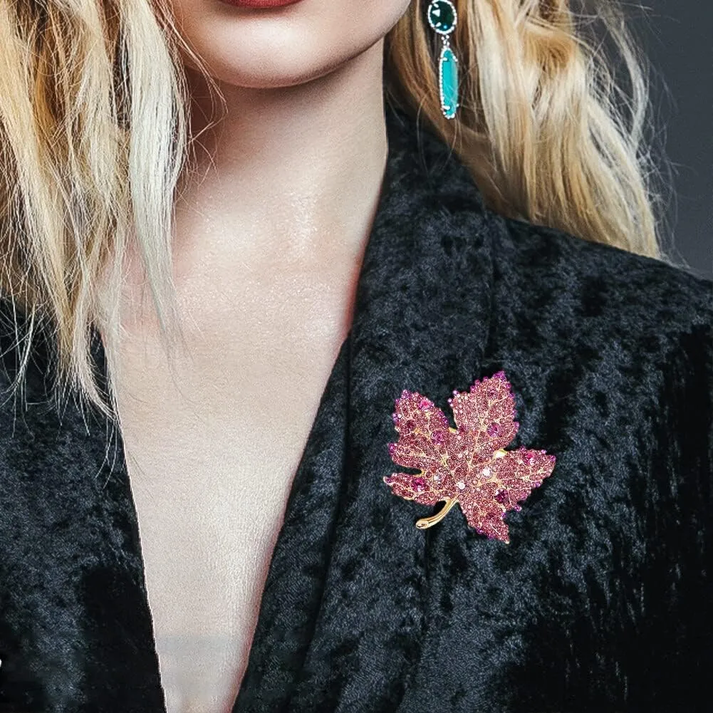 Maple Leaf Brooch Pin for Women, Rhinestone Crystal Leaf Shape Brooch Pin Premium Women Exquisite Luxury Simple Maple Leaf Brooch