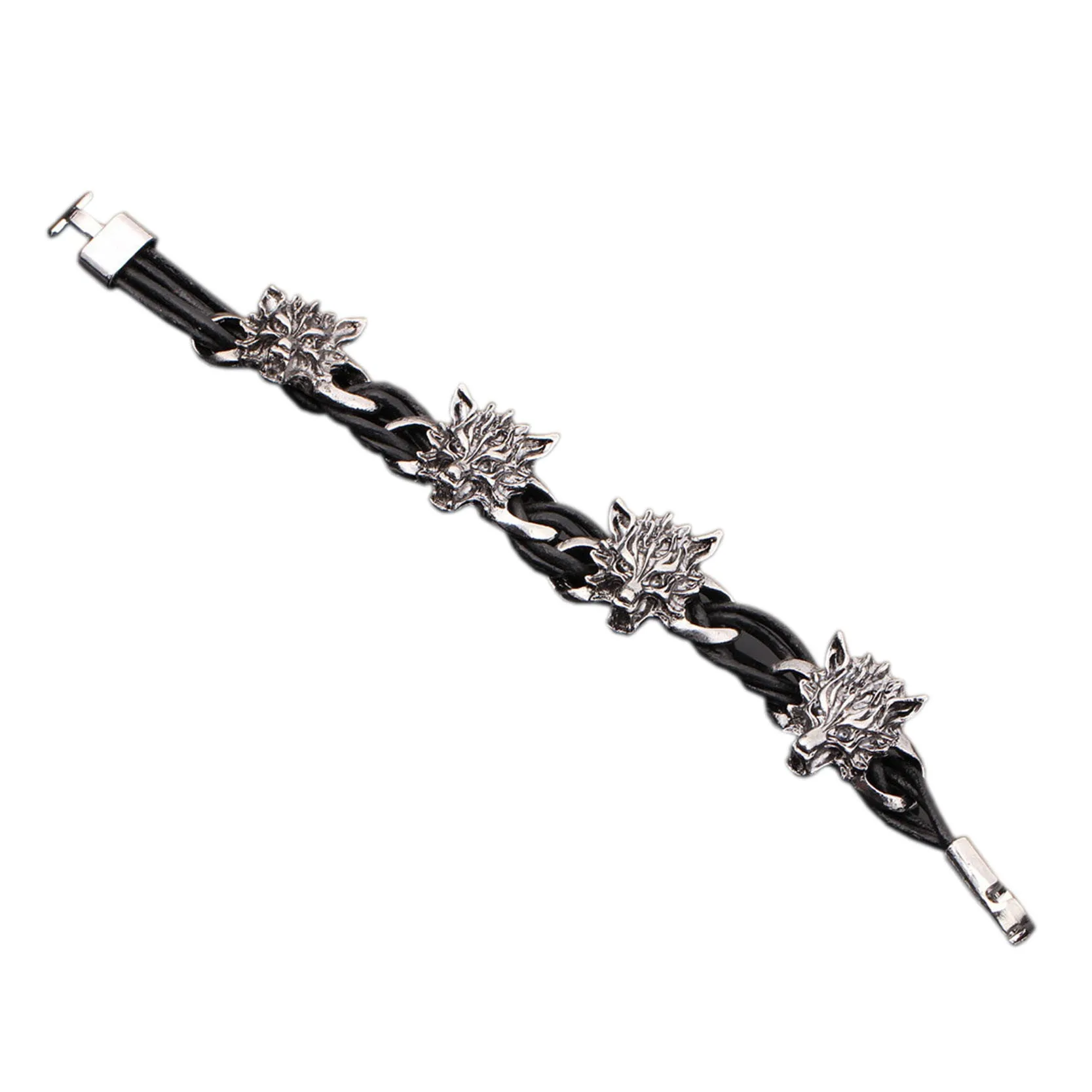 Men Bracelet Stainless Steel & Wolf PU Cuff Leather Bracelets Bangles Men Jewelry Accessories For Best Friends