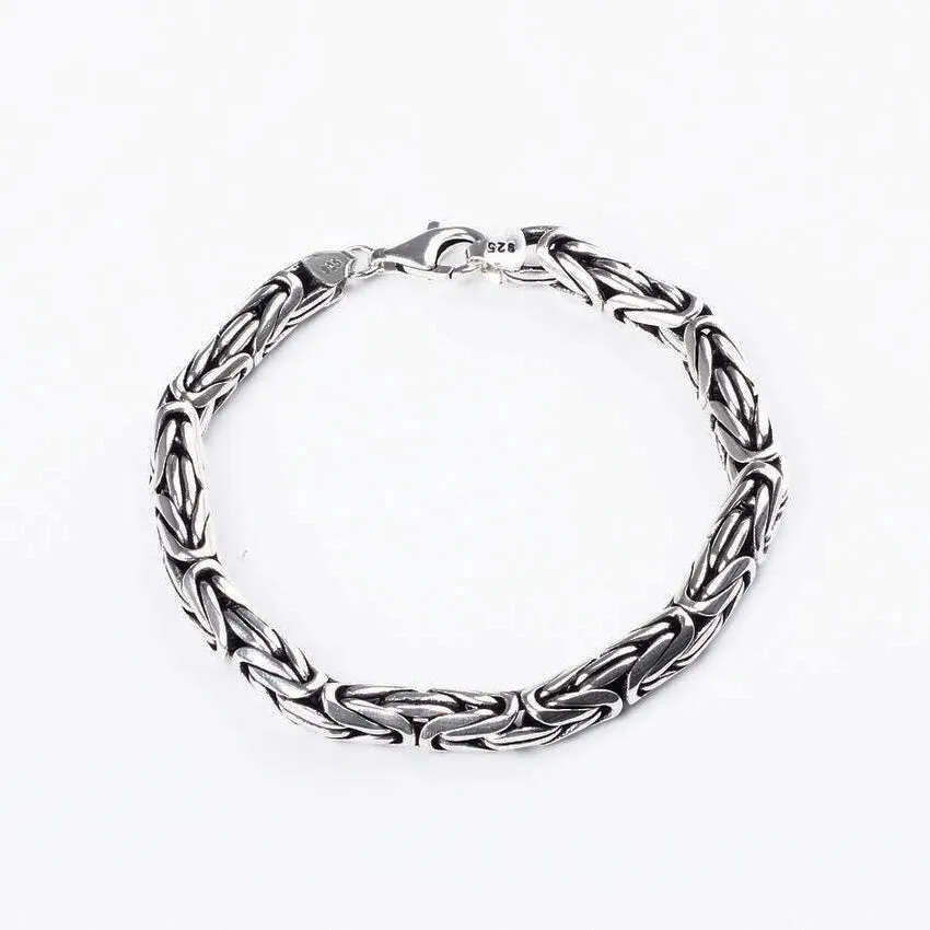 Men's Heavy Bracelet 7.5mm Round Byzantine Chain in Sterling Silver