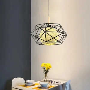 Modern Black Wire Cage Pendant Ceiling Light - Stylish Dining Room Hanging Lamp Kit with 1 Light