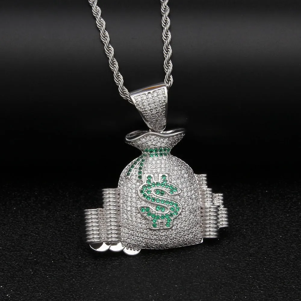 Money Bag &Coin Stack Pendant Necklace With Colorful Bling Stones Luxury charm Jewelry