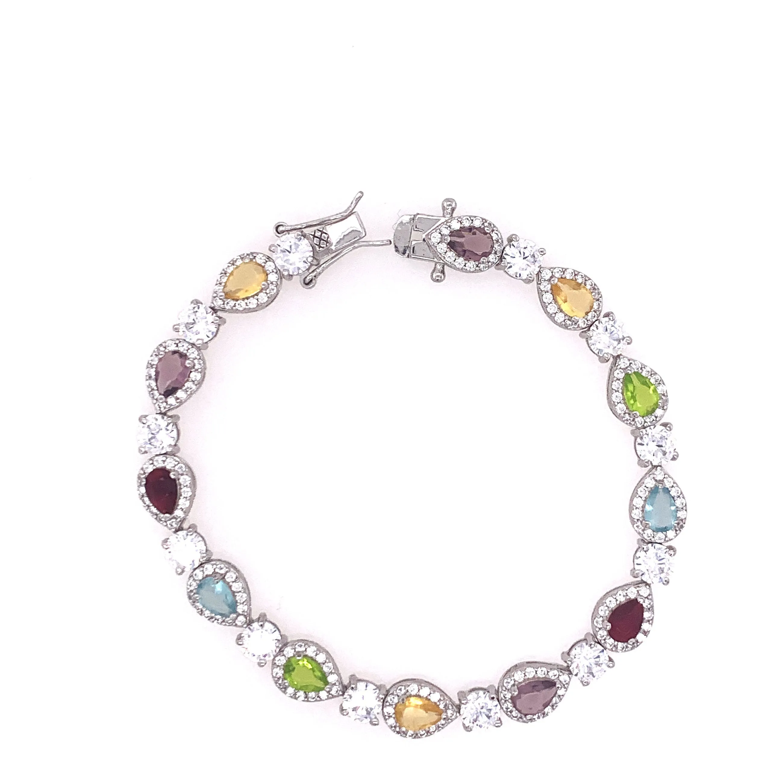 Mutli Colored Halo Set Cubic Zirconia Teardrop Bracelet