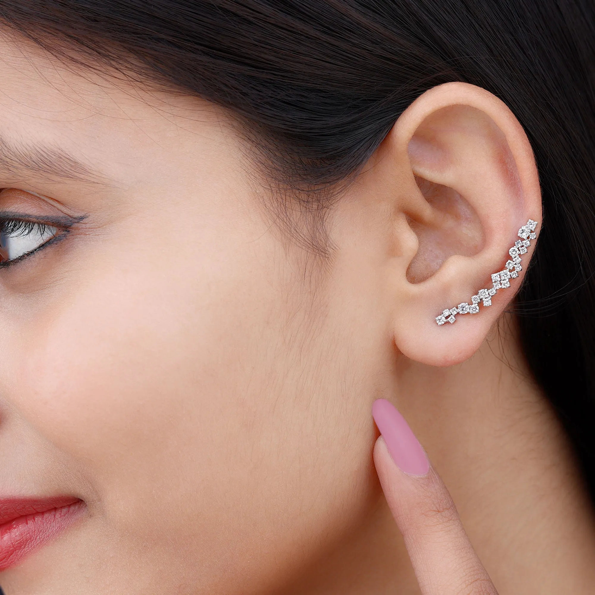 Natural Diamond Climber Earring for Helix Piercing