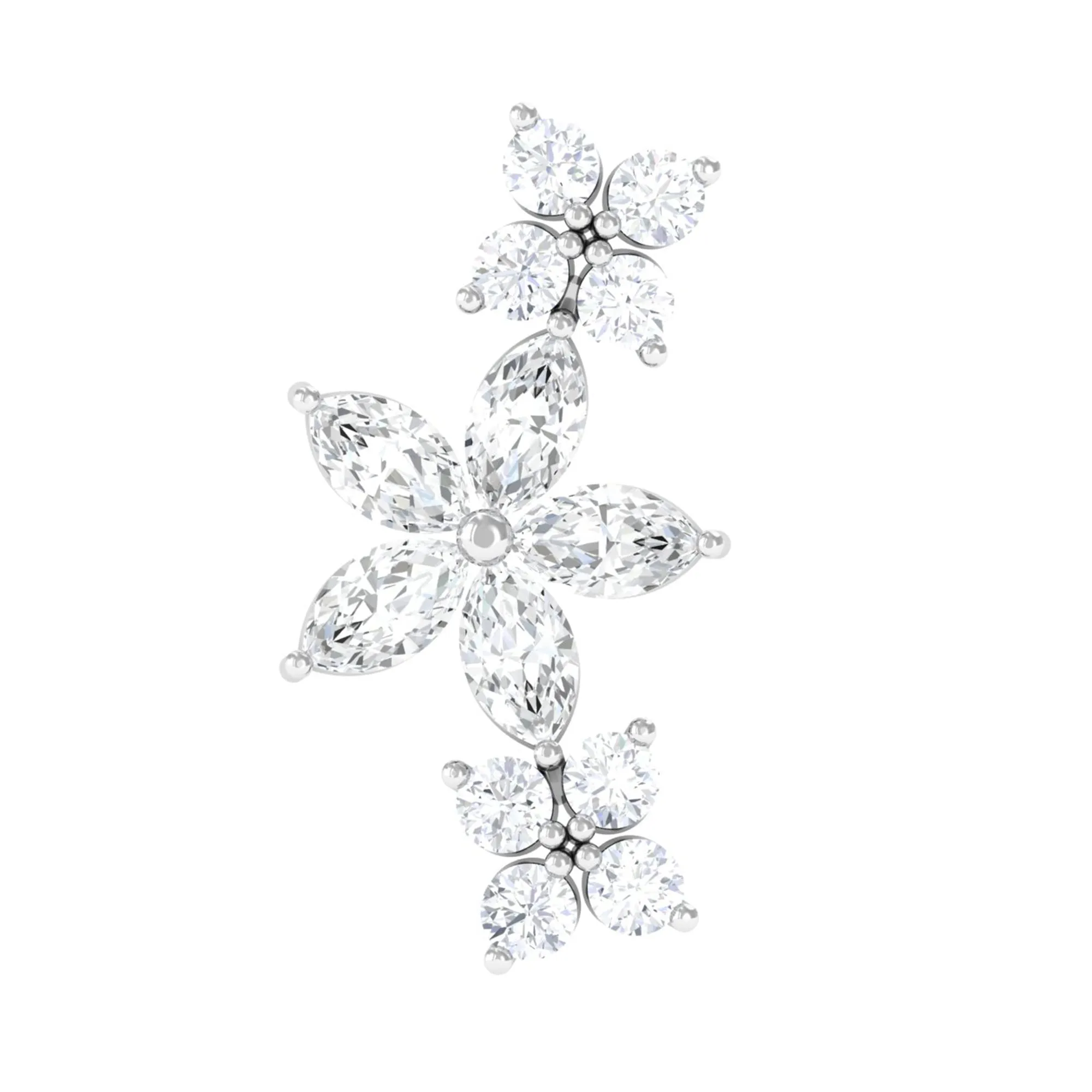 Natural Diamond Flower Ear Crawler Earring