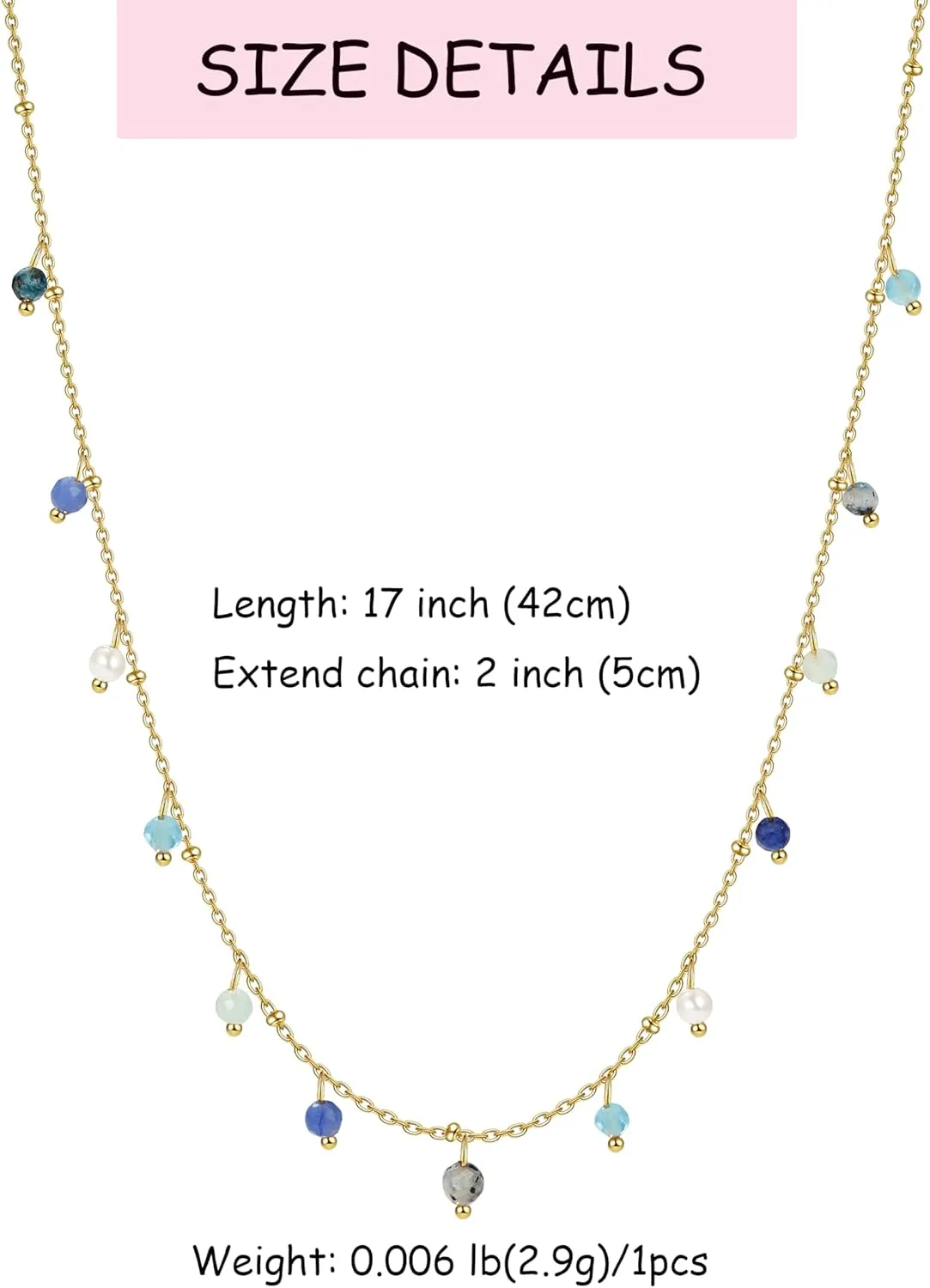 Natural Stone Necklaces for Women 14K Gold Plated waterproof Dainty Colorful Beaded Charm Choker Delicate Cute Summer Boho Beach Necklaces Jewelry Gift Sister, best friend, Birthday