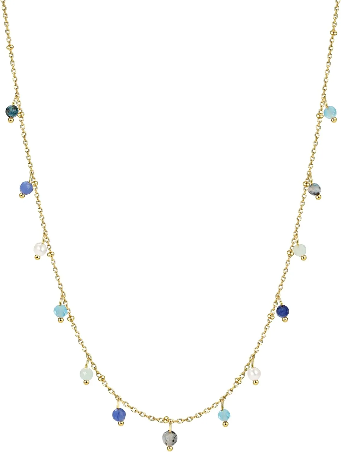 Natural Stone Necklaces for Women 14K Gold Plated waterproof Dainty Colorful Beaded Charm Choker Delicate Cute Summer Boho Beach Necklaces Jewelry Gift Sister, best friend, Birthday