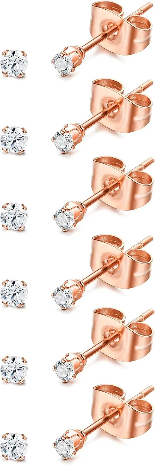 ORAZIO 6 Pairs Tiny 2mm Stainless Steel Stud Earrings For Mens Womens CZ Round Ball Cartilage Earrings Set